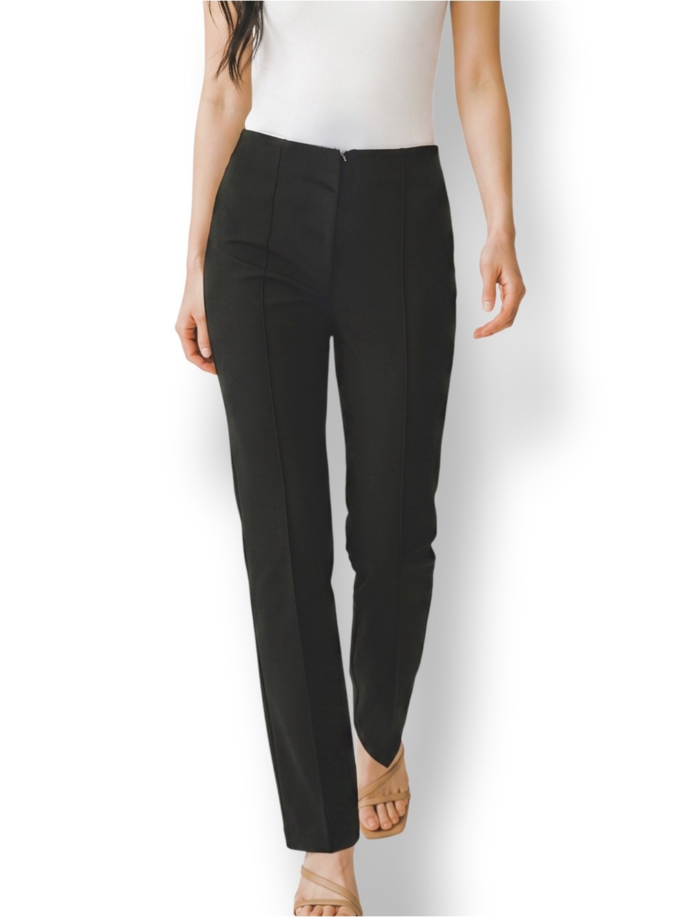 4/$20 Bebe Black Slim Convertible Silhouette Career Pants Size Small Ankle Zip